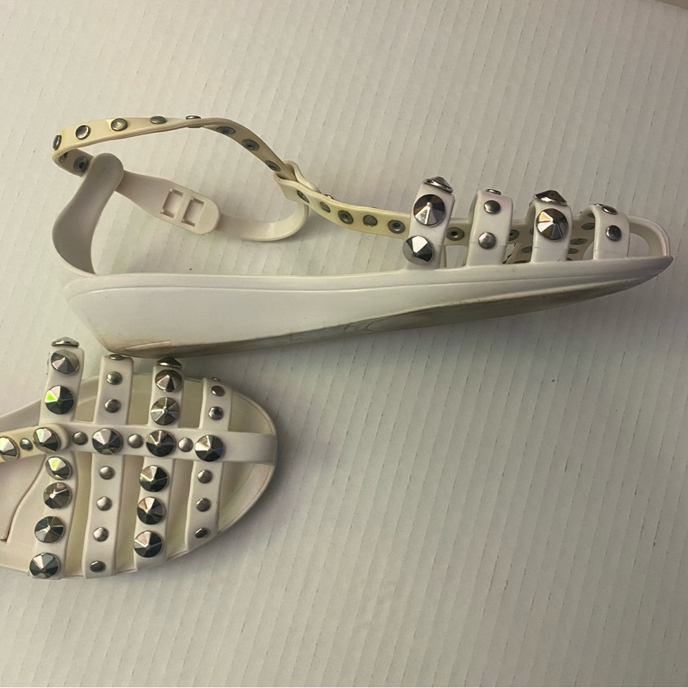 Jimmy Choo Jenny White Sandals with Silver Studs GUC 36 - Picture 5 of 10